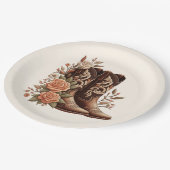 カウボーイブーツ付きカントリー西部の花 ペーパープレート (アングル)