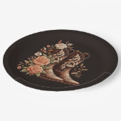 カウボーイブーツ付きカントリー西部の花 ペーパープレート (アングル)