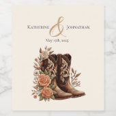 カウボーイブーツ付きカントリー西部の花 ワインラベル (シングルラベル)