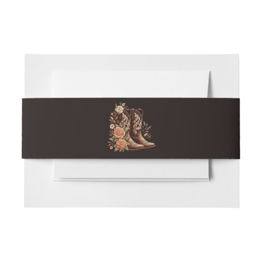 カウボーイブーツ付きカントリー西部の花 招待状ベリーバンド (正面例)