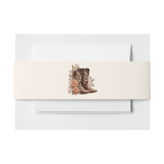 カウボーイブーツ付きカントリー西部の花 招待状ベリーバンド (正面例)