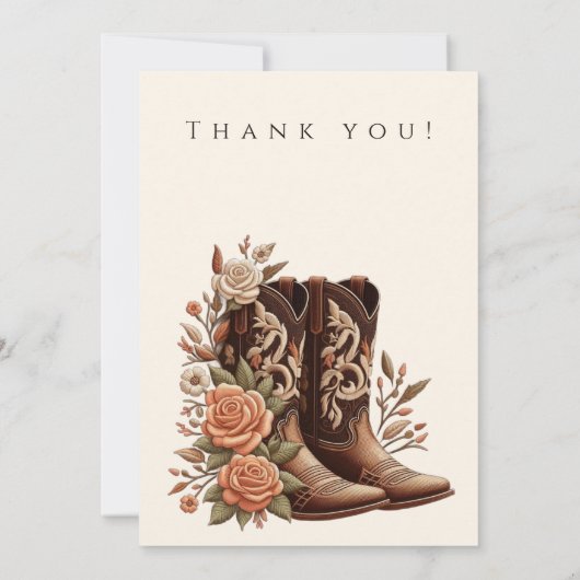 カウボーイブーツ付きカントリー西部の花 招待状 (裏面)