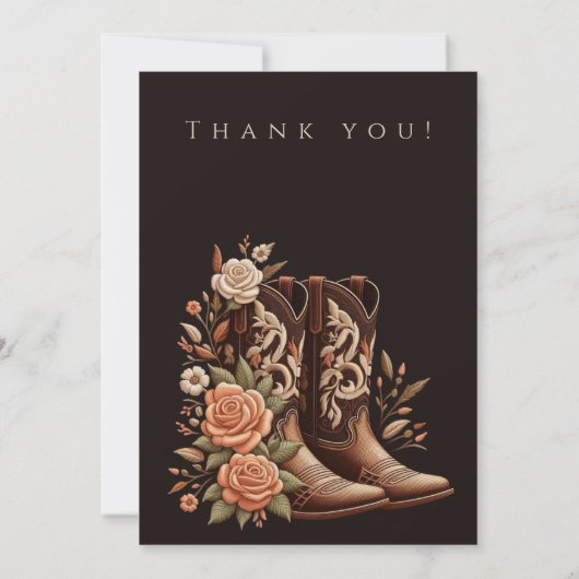 カウボーイブーツ付きカントリー西部の花 招待状 (裏面)
