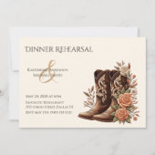 カウボーイブーツ付きカントリー西部の花 招待状 (正面)