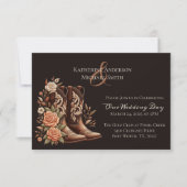 カウボーイブーツ付きカントリー西部の花 招待状 (正面)