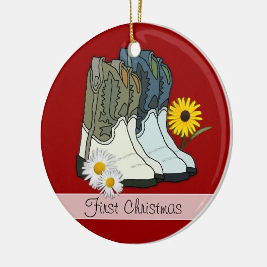 カウボーイブーツ初めてのクリスマスカスタムオーナメント セラミックオーナメント (左)