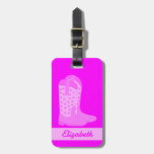 カウボーイブーツ星ピンクのパーソナライズ ラゲッジタグ (正面縦)