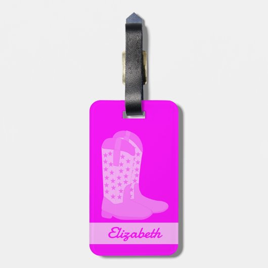 カウボーイブーツ星ピンクのパーソナライズ ラゲッジタグ (裏面縦)