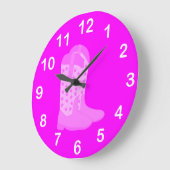 カウボーイブーツ星ピンクの白い数字 ラージ壁時計 (傾斜)