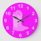 カウボーイブーツ星ピンクの白い数字 ラージ壁時計 (正面)