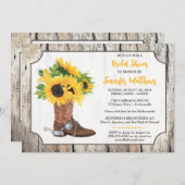 カウボーイブーツ木目ブライダルシャワーのひまわり 招待状 (正面/裏面)