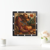 カウボーイブーツ秋ウェスタン スクエア壁時計 (ホーム)