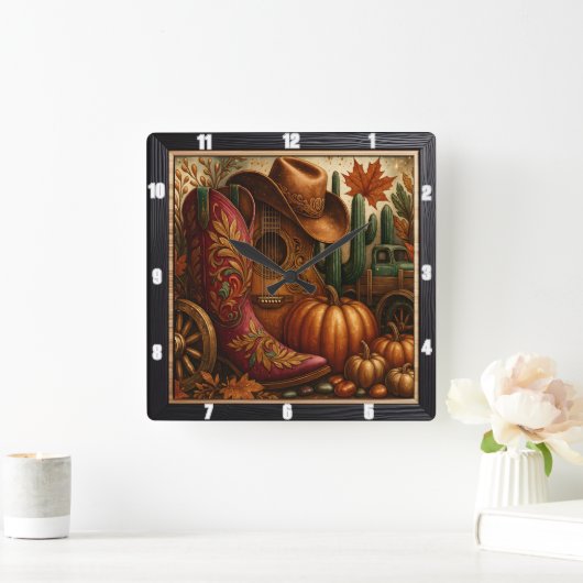カウボーイブーツ秋ウェスタン スクエア壁時計 (ホーム)