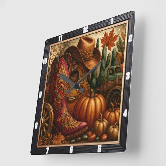 カウボーイブーツ秋ウェスタン スクエア壁時計 (傾斜)