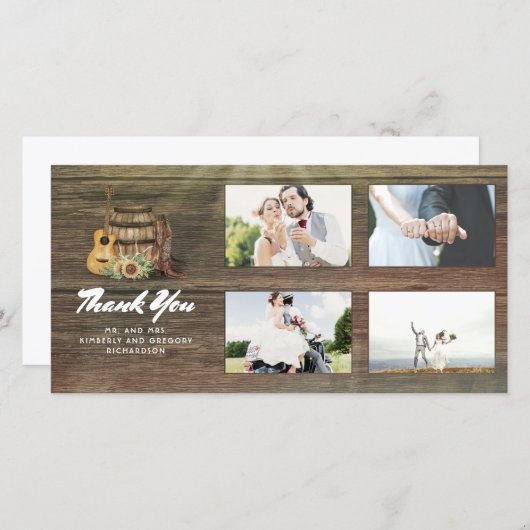 カウボーイブーツ素朴カントリーありがとうござ結婚う サンキューカード (正面/裏面)