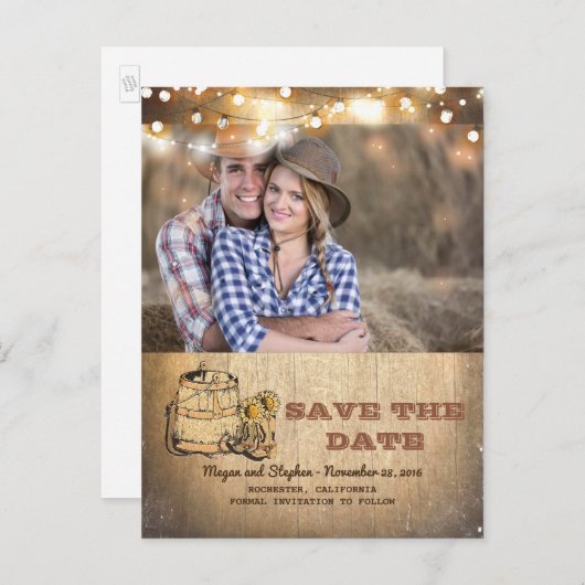 カウボーイブーツ素朴カントリーフォト日付を保存 案内ポストカード (正面/裏面)