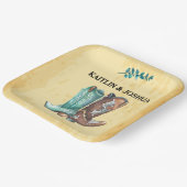 カウボーイブーツ結婚ズ🤠ウェスタン素朴モノグラム ペーパープレート (傾斜あり)