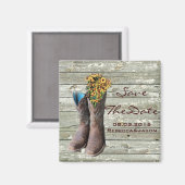 カウボーイブーツ西部の田舎の結婚式は日付を保存 マグネット (正面/裏面)