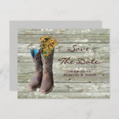 カウボーイブーツ西部の田舎の結婚式は日付を保存 案内ポストカード (正面/裏面)