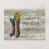 カウボーイブーツ西部の田舎の結婚式は日付を保存 案内ポストカード (正面)