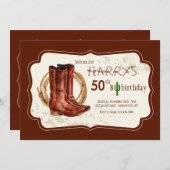 カウボーイブーツ誕生日パーティーの招待 招待状 (正面/裏面)