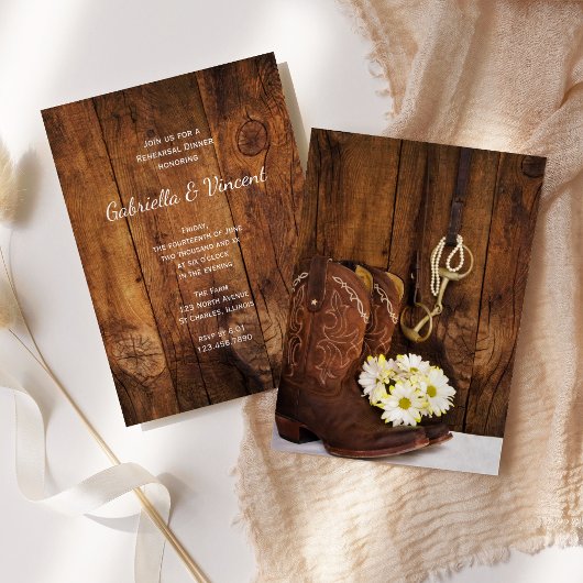 カウボーイブーツ馬ビット結婚のリハーサルディナー 招待状