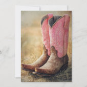 カウボーイブーツ&きらきら光るブライダルシャワー背景 招待状 (正面)