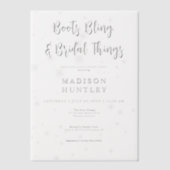 カウボーイブーツ&きらきら光るブライダルシャワー ベラム紙招待状 (正面)