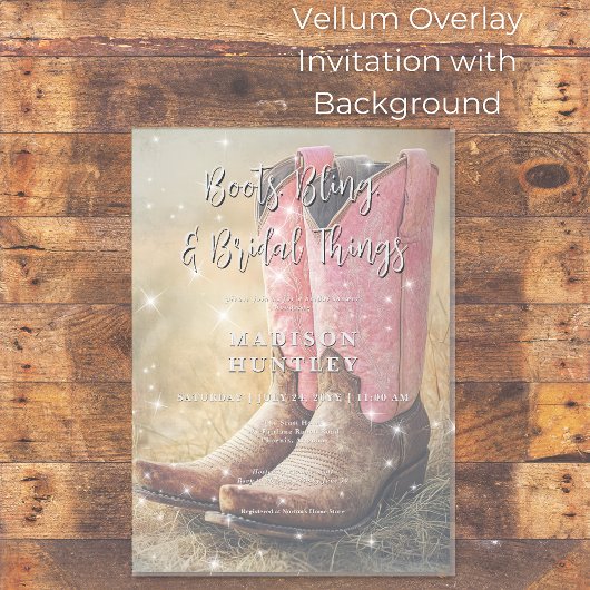 カウボーイブーツ&きらきら光るブライダルシャワー ベラム紙招待状