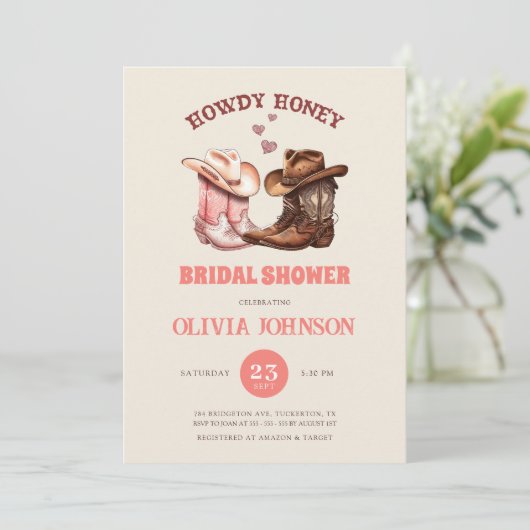 カウボーイブーツ&カウイプリントウェスタンブライダルシャワー 招待状 (スタンド正面)