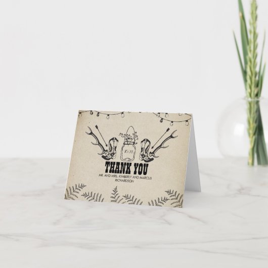 カウボーイブーツ カントリー ラスティック ウェディング サンクス サンキューカード (正面)