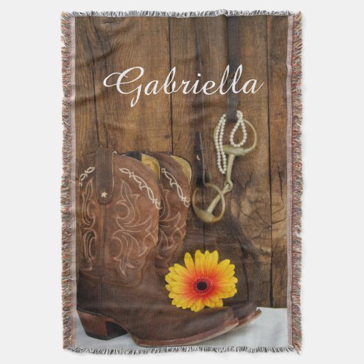 カウボーイブーツ、デイジーとホースビットカントリー西部 スローブランケット (正面縦)