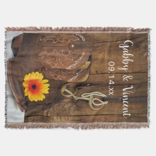 カウボーイブーツ、デイジーと馬ビットウェスタン結婚ズ スローブランケット (正面)