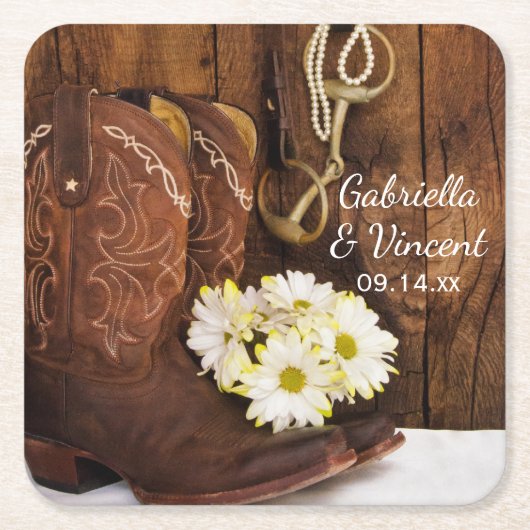 カウボーイブーツ,デイジーと馬ビットラン結婚チ スクエアペーパーコースター (正面)