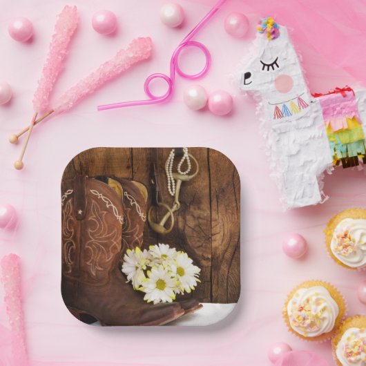 カウボーイブーツ,デイジーと馬ビットラン結婚チ ペーパープレート (パーティー)