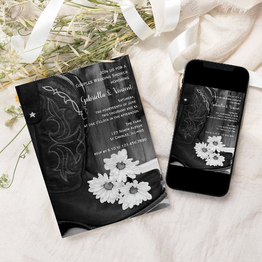 カウボーイブーツ&デイジーカップルウェディングシャワー 招待状