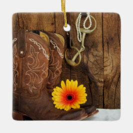 カウボーイブーツ、デイジー馬ビットウェスタン結婚ズ セラミックオーナメント