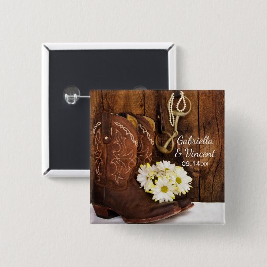 カウボーイブーツ、デイジー馬ビットウェスタン結婚ズ 缶バッジ (正面&裏面)