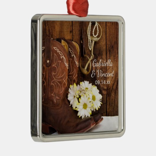 カウボーイブーツ、デイジー馬ビットカントリー結婚式 メタルオーナメント (右)