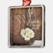 カウボーイブーツ、デイジー馬ビットカントリー結婚式 メタルオーナメント (左)