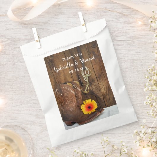 カウボーイブーツ、デイジー馬ビット結婚の感謝 フェイバーバッグ (クリップ留めされた状態)