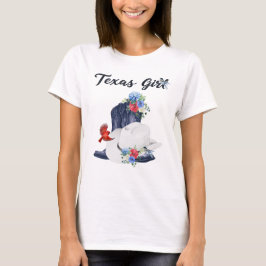 カウボーイブーツ/ハットと花/鳥のテキサス娘 Tシャツ