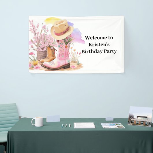 カウボーイブーツ&ハット誕生日 横断幕 (トレードショー)