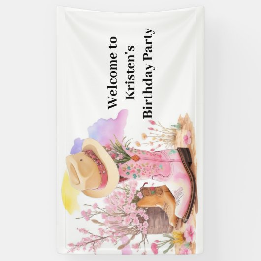 カウボーイブーツ&ハット誕生日 横断幕 (縦)