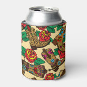 カウボーイブーツ&バラ:ヴィンテージデザイン。 缶クーラー (缶正面)
