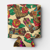 カウボーイブーツ&バラ:ヴィンテージデザイン。 缶クーラー (裏面)