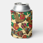 カウボーイブーツ&バラ:ヴィンテージデザイン。 缶クーラー (缶裏面)