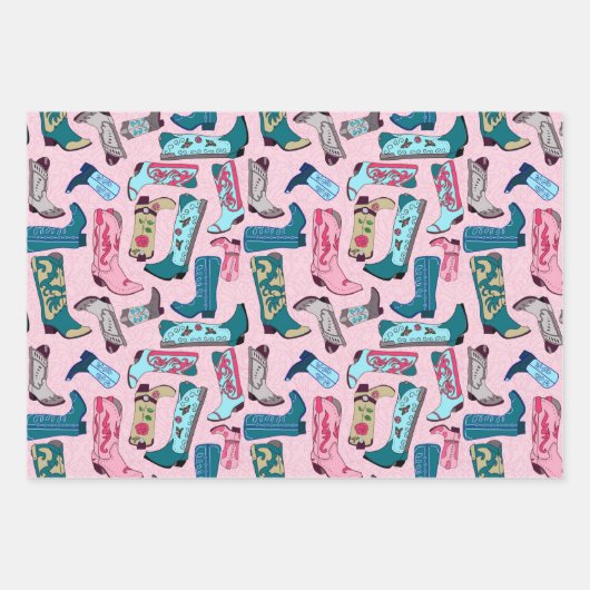 カウボーイブーツ – ピンク ラッピングペーパーシート (正面)