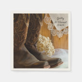 カウボーイブーツ&レースカントリーウェスタン結婚ズ スタンダードカクテルナプキン (正面)