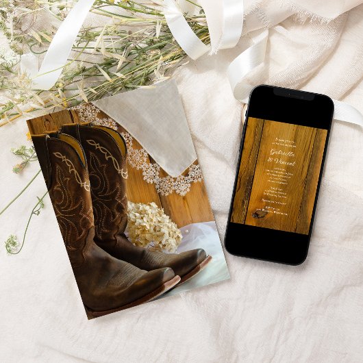 カウボーイブーツ&レースカントリーウェスタン結婚ズ 招待状